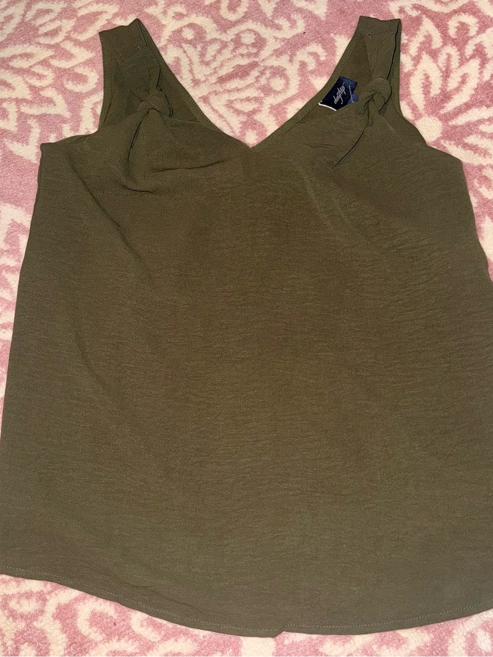 Daytrip Olive Green VNeck Woven Tank Top with Knotted sleeveless detail Sz S NWT